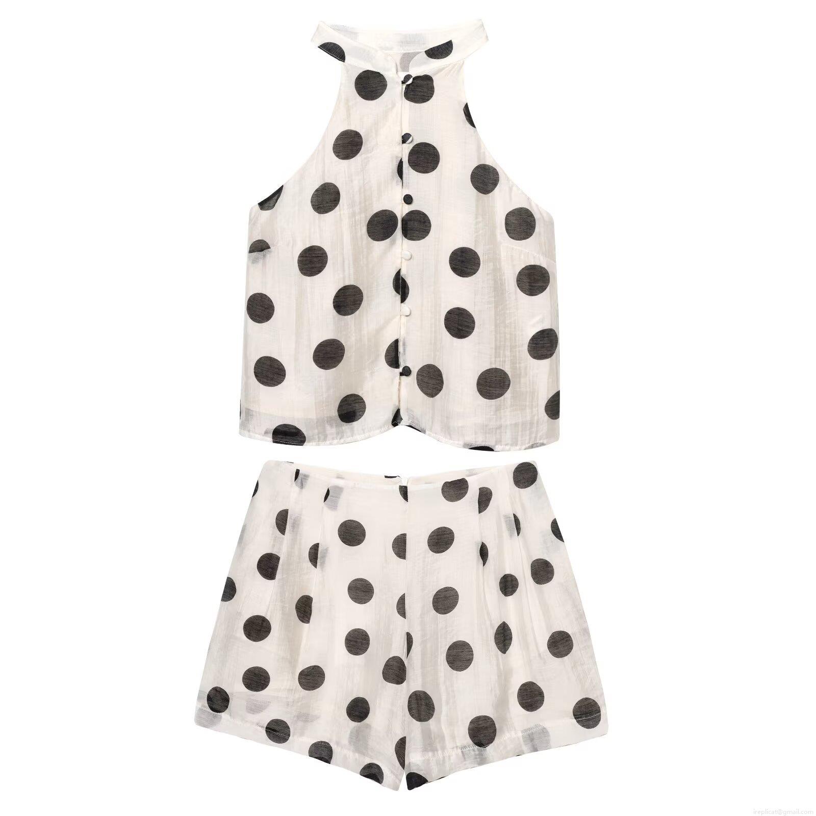 Women's Retro Polka Dot Two Piece Set Tencel Cotton Blend Breathable Halter Neck Sleeveless Top And High Waist Shorts Summer Vacation Outfit Women's Retro Polka Dot Two Piece Set Tencel Cotton Blend Breathable Halter Neck Sleeveless Top And High Waist Shorts Summer Vacation Outfit