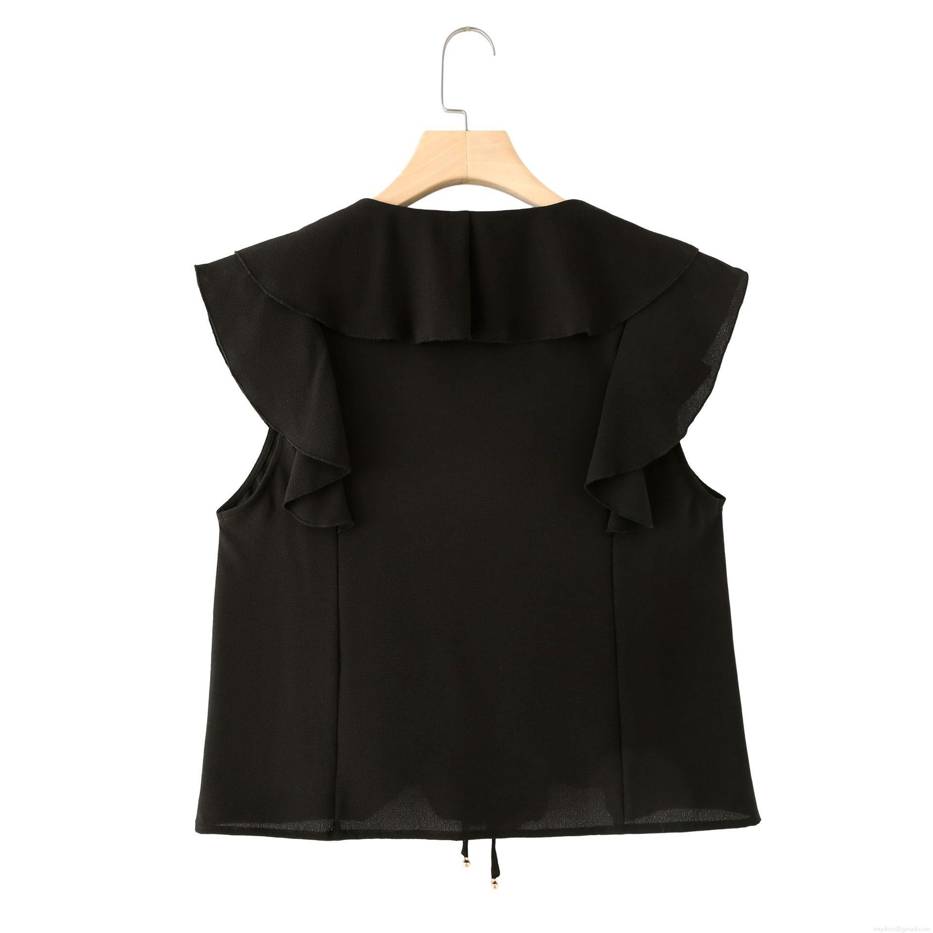 Women\'s Casual 2 Piece Set Layered Ruffle Sleeveless V Neck Shirt With Matching Ruffled Skort Solid Black Elegant Summer Outfit Streetwear Polyester Clothing