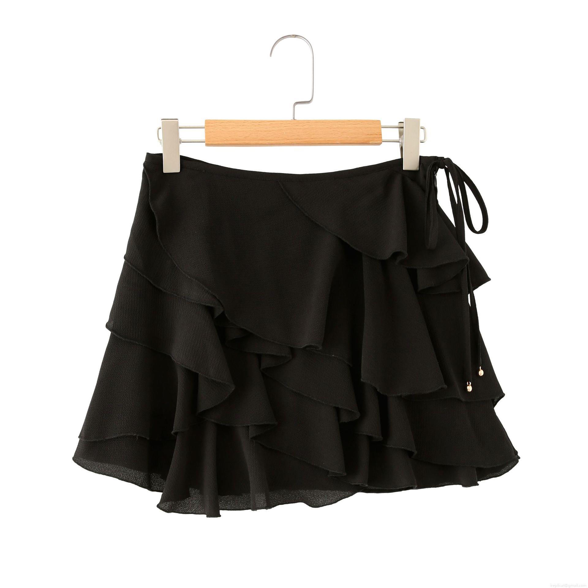 Women\'s Casual 2 Piece Set Layered Ruffle Sleeveless V Neck Shirt With Matching Ruffled Skort Solid Black Elegant Summer Outfit Streetwear Polyester Clothing