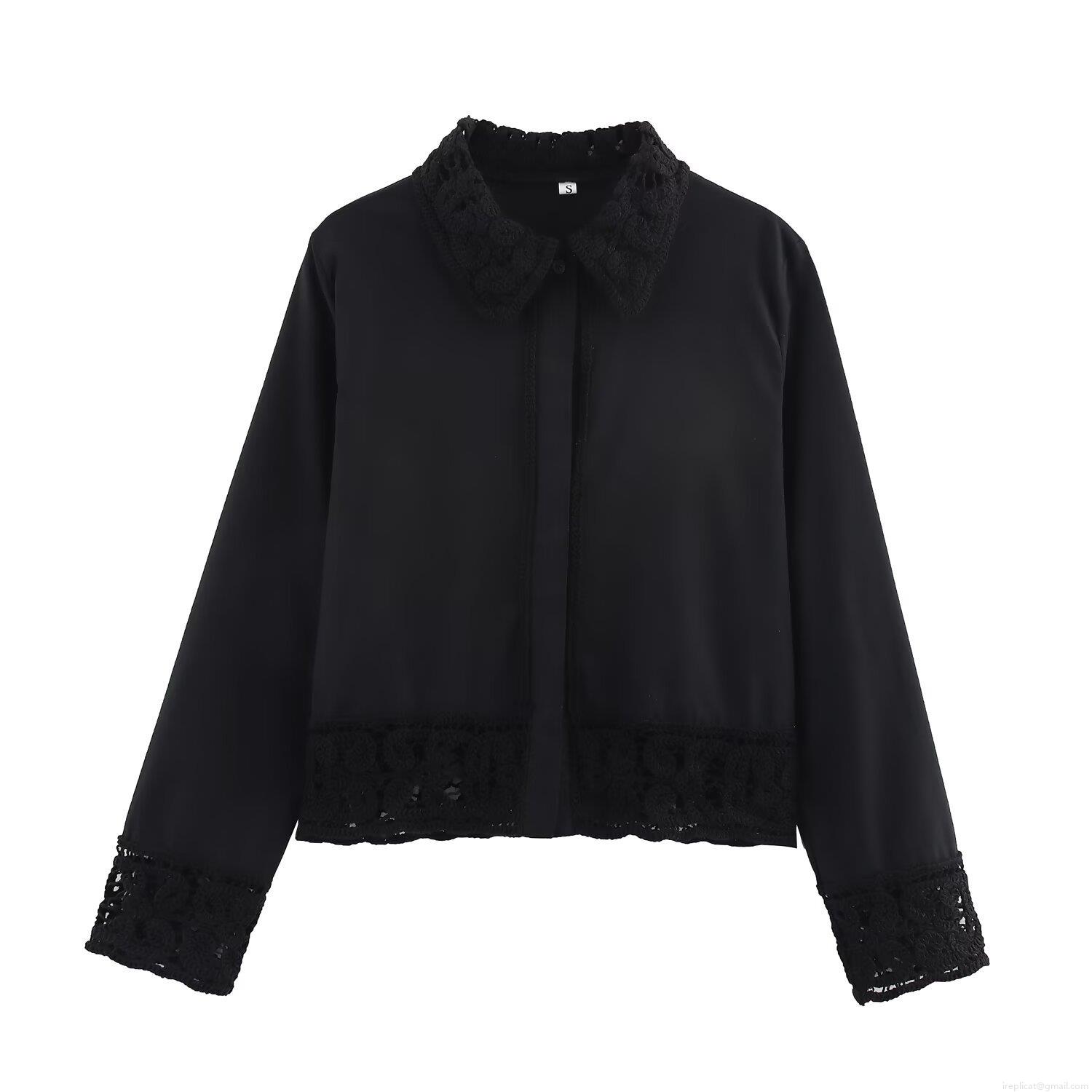 Women's Elegant Crochet Lace Trim Shirt And Shorts Individual Pieces Two Piece Set Elegant Long Sleeve Blouse High Waist Casual Shorts For Summer Streetwear Outfits