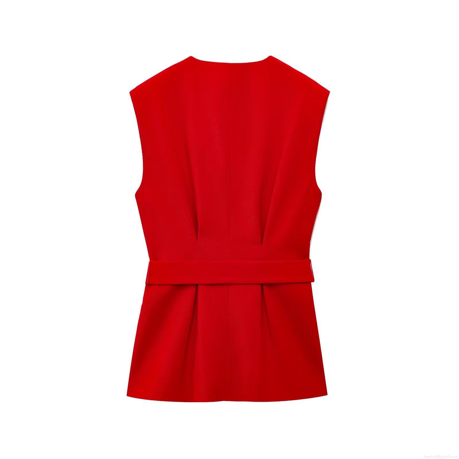 Women\'s Elegant Red Two-Piece Pant Set Sleeveless V-Neck Vest Top With Belt And High Waisted Flare Pants Office Commute Suit Polyester Twill Fabric
