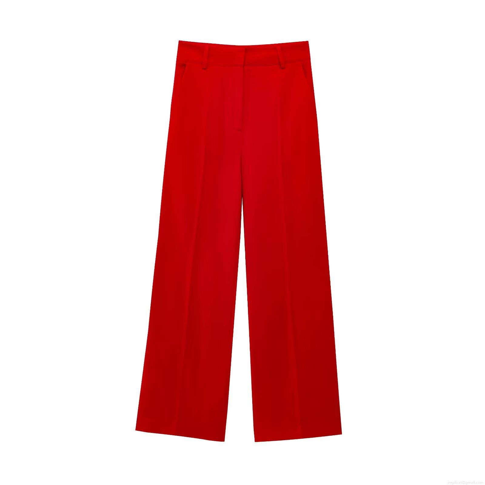 Women\'s Elegant Red Two-Piece Pant Set Sleeveless V-Neck Vest Top With Belt And High Waisted Flare Pants Office Commute Suit Polyester Twill Fabric