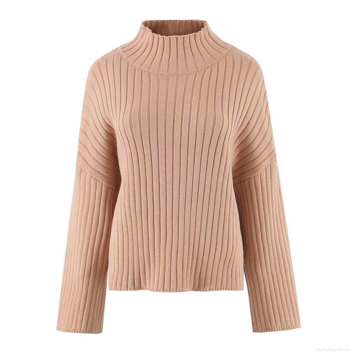 Women\'s Ribbed Knit Two Piece Set High Neck Long Sleeve Sweater and Side Slit Mini Skirt Solid Color Casual Streetwear Outfit Fall Winter Spring Apparel