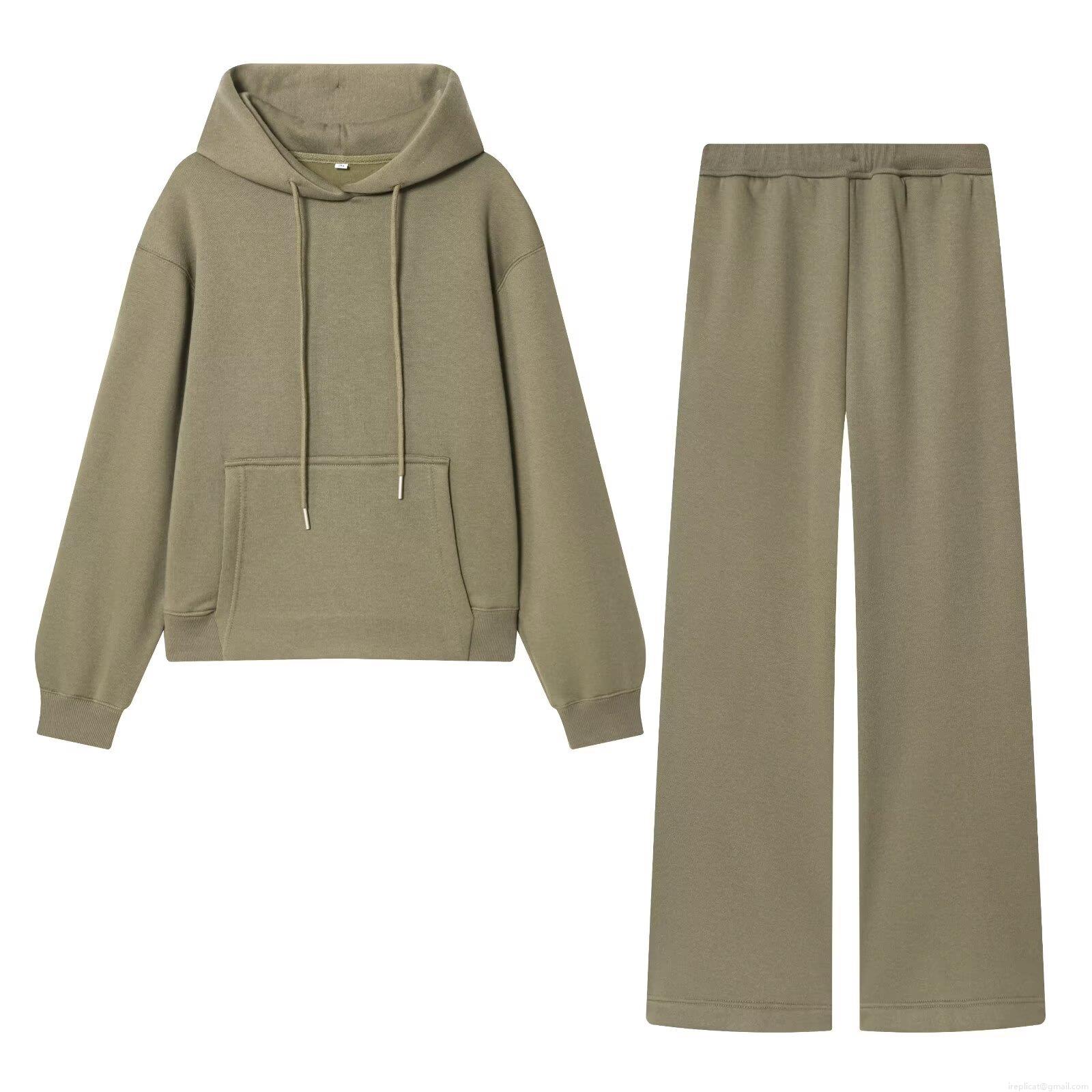 Women\'s Casual Loungewear Set Solid Color Drawstring Hoodie And Elastic Waist Wide Leg Sweatpants Two Piece Outfits For Streetwear Autumn Ladies