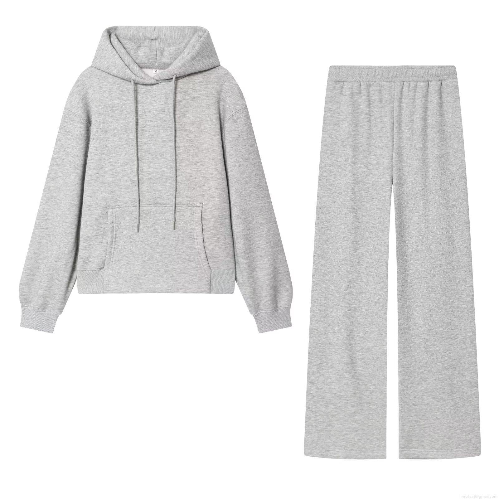 Women\'s Casual Loungewear Set Solid Color Drawstring Hoodie And Elastic Waist Wide Leg Sweatpants Two Piece Outfits For Streetwear Autumn Ladies