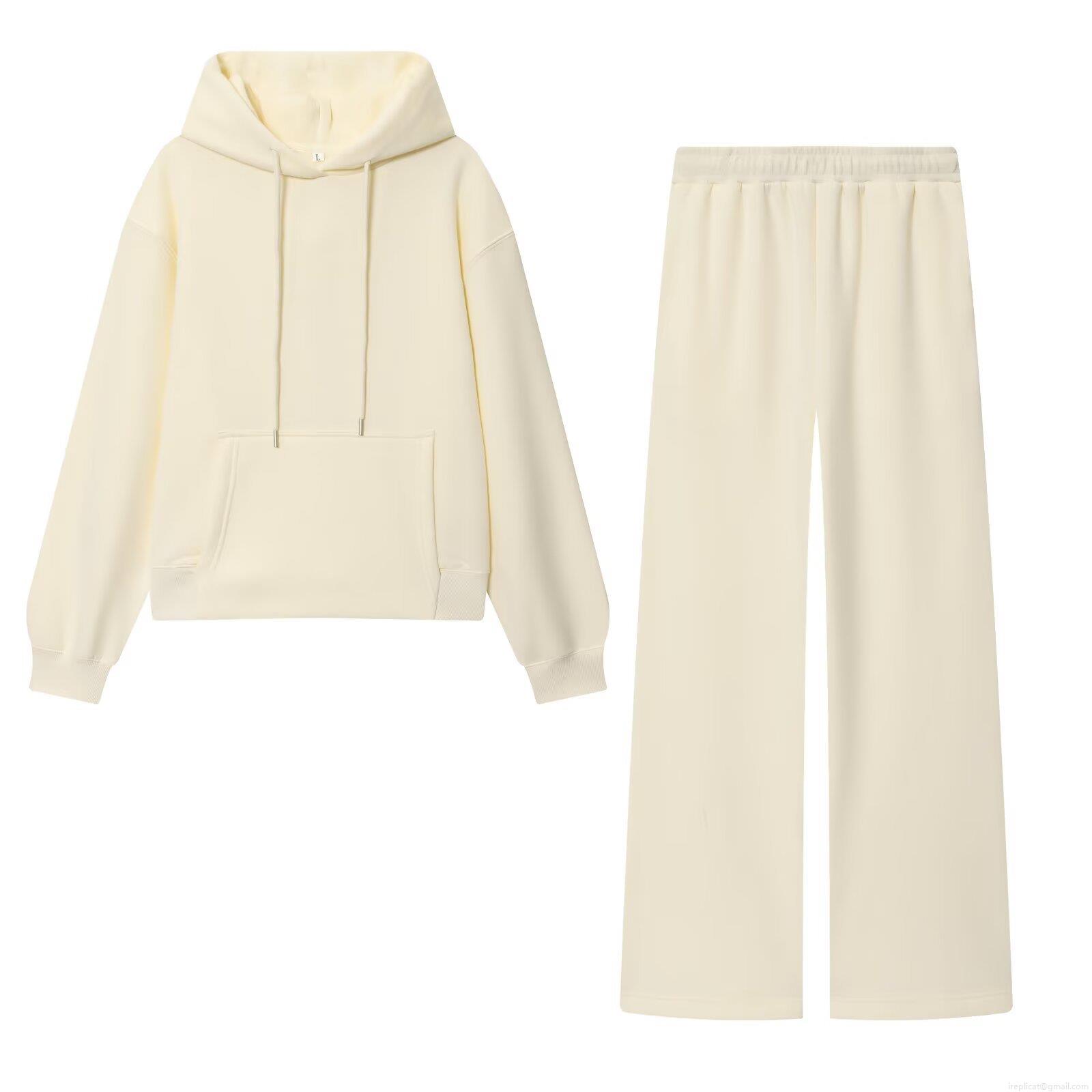Women\'s Casual Loungewear Set Solid Color Drawstring Hoodie And Elastic Waist Wide Leg Sweatpants Two Piece Outfits For Streetwear Autumn Ladies