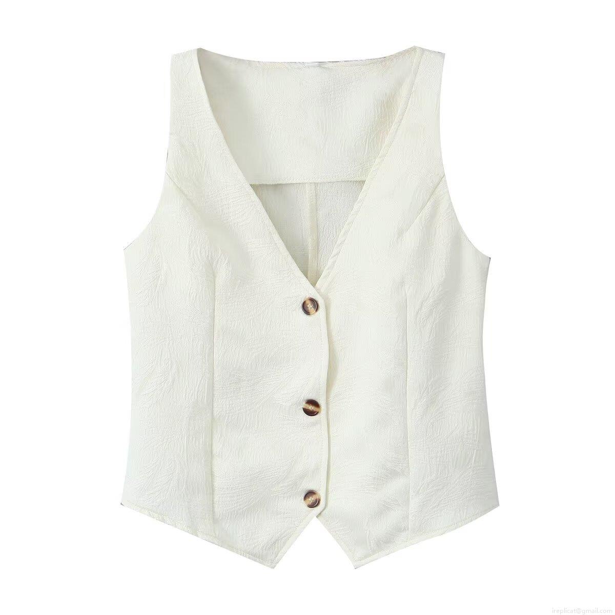 Women\'s 2 Piece Outfits Sets V Neck Button Down Vest Waistcoat and High Waisted Straight Leg Pants Set Textured Jacquard Fabric Casual Streetwear Suits for Women