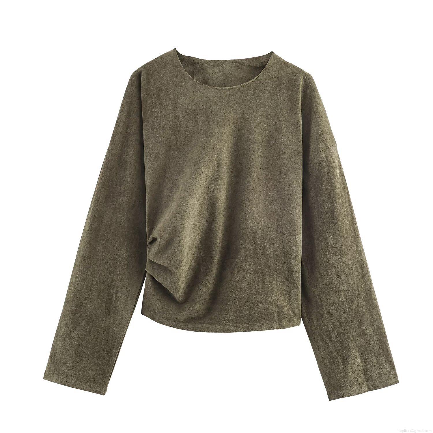 Women's Faux Suede Effect Long Sleeve Round Neck Top And Balloon Pants Two Piece Set Casual Streetwear Co-ords For Autumn Winter Women's Faux Suede Effect Long Sleeve Round Neck Top And Balloon Pants Two Piece Set Casual Streetwear Co-ords For Autumn Winter