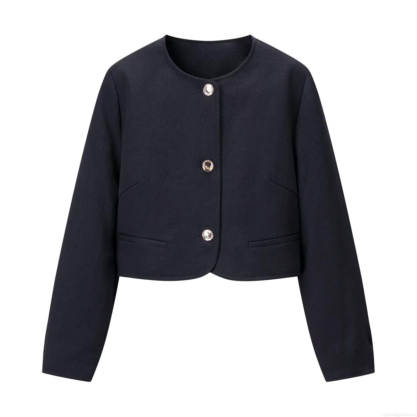 Women\'s Autumn Casual Long Sleeve Short Windbreaker Jacket and High Waist Belted Shorts Two Piece Set Solid Polyester Elegant Outfit with Gold Buttons for Ladies Office Commute