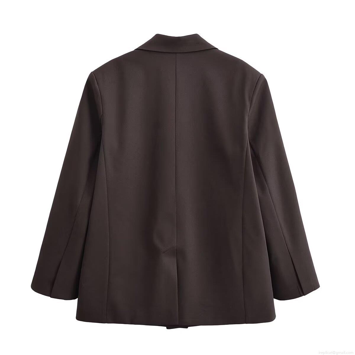 Women\'s Retro Double Breasted Blazer and Culottes Set With Metal Buckle Belt 100% Polyester Solid Color Two Piece Office Suit